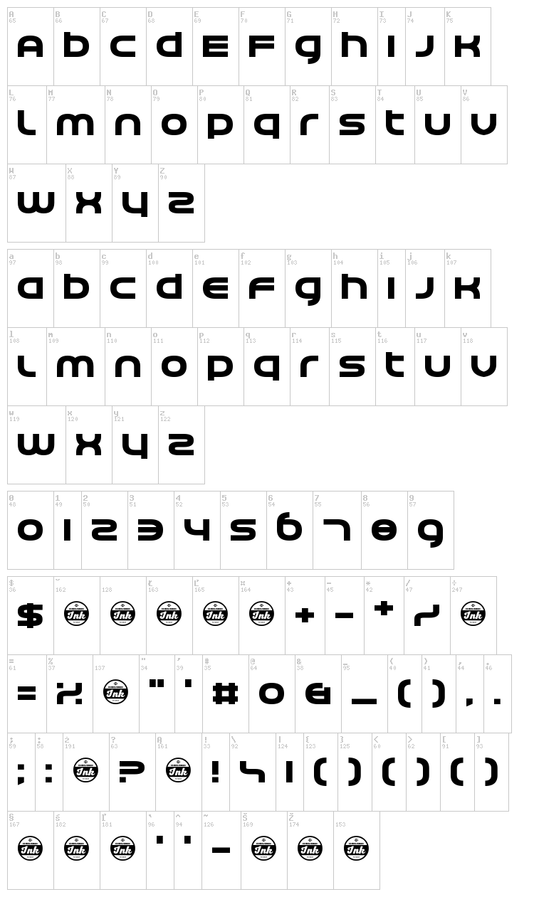 Cerulean Nights font map